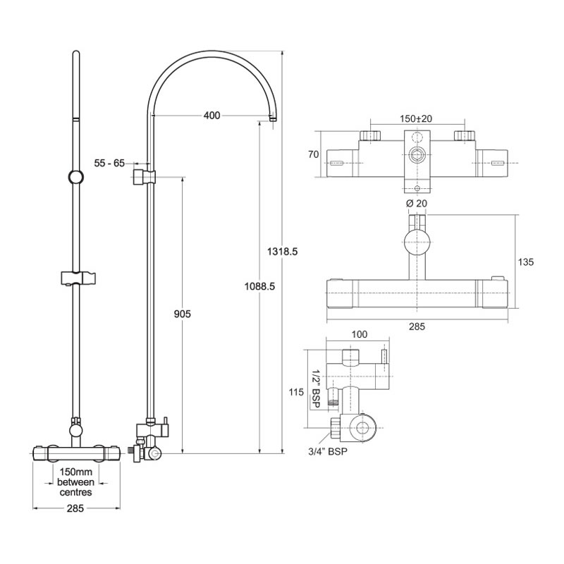 Triton Dove Bar Mixer Shower with Diverter (Dove) Triton Dove Triton Mixer Showers