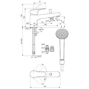 Ideal Standard Cerabase single lever bath shower mixer with shower set (BD056AA) - main image 4