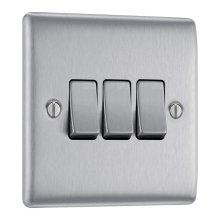 BG 3 Gang 2 Way Plate Switch - Brushed Steel (NBS43-01)