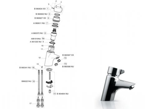 Armitage Shanks Avon 21 Basin Mixer - Self Closing (B8263AA) spares breakdown diagram
