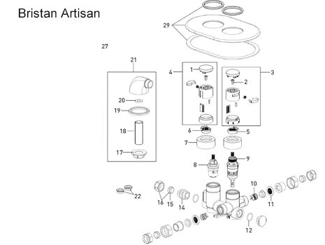 Bristan Artisan Recessed thermostatic shower spares breakdown diagram