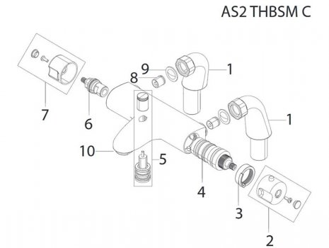 Bristan Assure thermostatic bath shower mixer (AS2 THBSM C) spares breakdown diagram