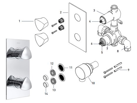 Bristan Bright recessed dual control shower valve with integral two outlet diverter (BRG SHCDIV C) spares breakdown diagram