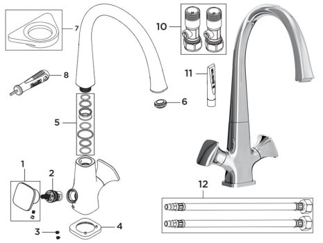 Bristan Caramel Easyfit sink mixer - chrome (CRM EFSNK C) spares breakdown diagram