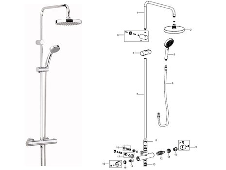 Bristan Carre bar mixer shower with diverter (Carre) spares breakdown diagram