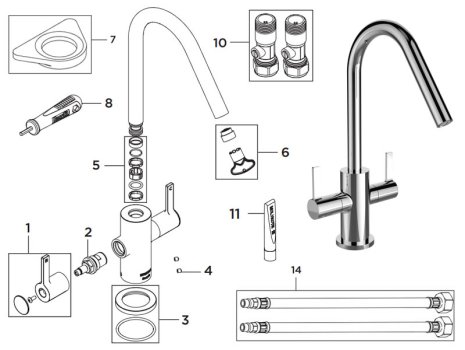 Bristan Cashew Easyfit sink mixer - chrome (CSH EFSNK C) spares breakdown diagram