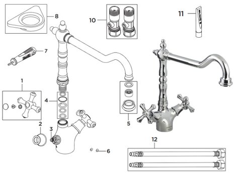 Bristan Colonial Easyfit Sink Mixer - Chrome (K SNK EF C) spares breakdown diagram