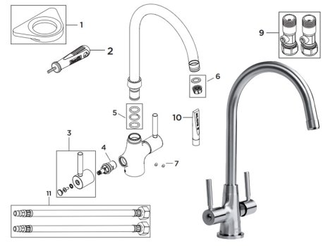 Bristan Monza Easyfit Sink Mixer - Brushed Nickel (MZ SNK EF BN) spares breakdown diagram