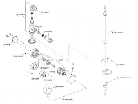 Bristan Prism thermostatic vertical shower (PM TLSHX C) spares breakdown diagram