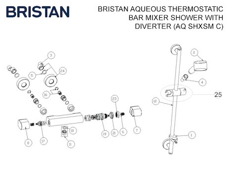 Bristan Aqueous thermostatic bar mixer shower with diverter (AQ SHXSM C) spares breakdown diagram