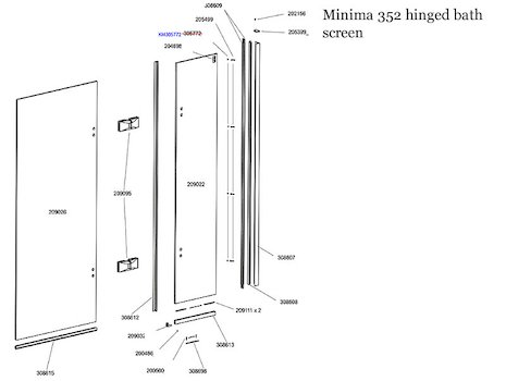 Daryl Minima 352 Hinged bath screen spares breakdown diagram