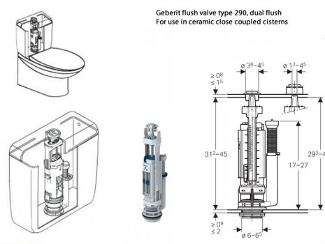 Geberit Close coupled ceramic toilet cistern spares spares breakdown diagram
