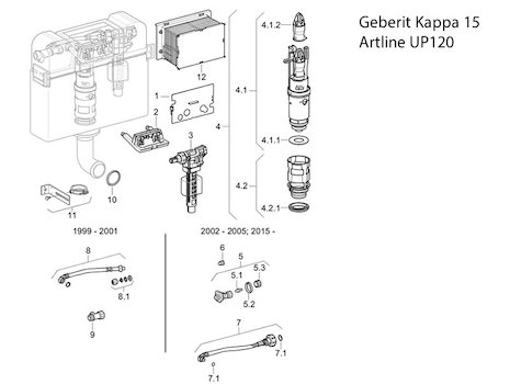Geberit Kappa 15 - Artline UP120 spares breakdown diagram