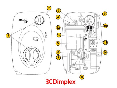 Glen Dimplex AX3 (AX3) spares breakdown diagram