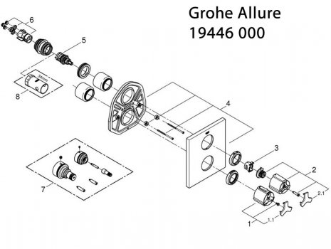 Grohe Allure trim set - dual outlet - chrome (19446000) spares breakdown diagram
