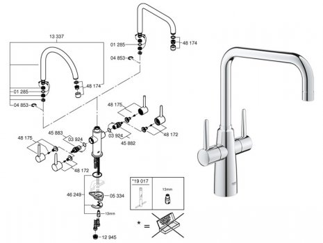 Grohe Ambi Cosmopolitan two handle sink mixer 1/2″ - chrome (30489000) spares breakdown diagram