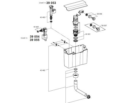 Grohe concealed cistern dual flush bottom fill only (39053000) spares breakdown diagram