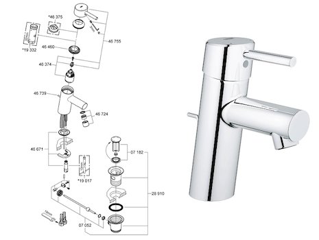 Grohe Concetto basin mixer 1/2" S-Size (3220210L) spares breakdown diagram