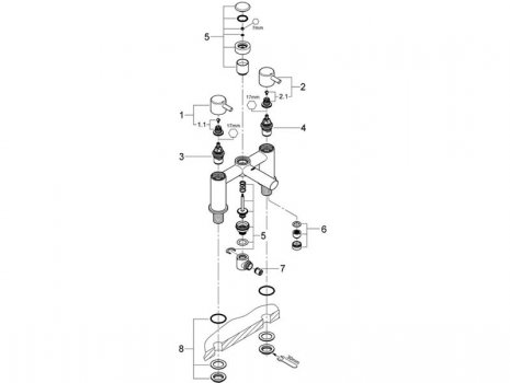 Grohe Concetto two handle bath shower mixer (25109000) spares breakdown diagram
