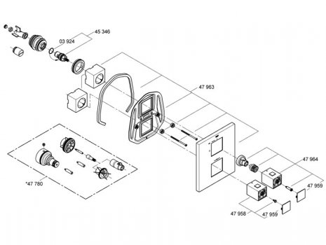 Grohe Cube trim set - single outlet - chrome (19959000) spares breakdown diagram