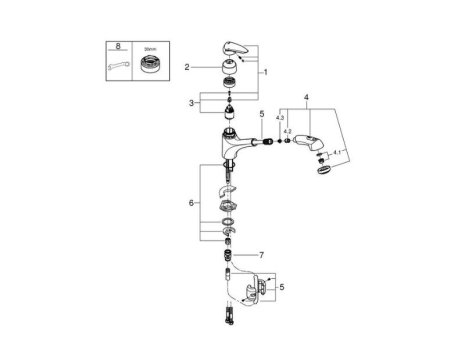 Grohe Eurodisc Single Lever Sink Mixer - Chrome (32257001) spares breakdown diagram
