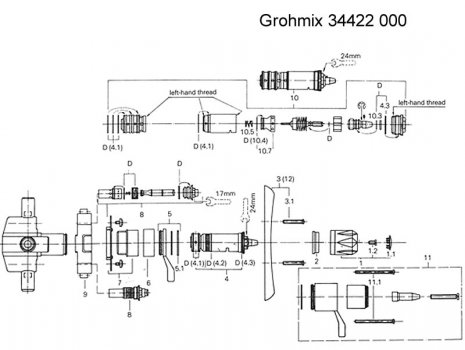 Grohe Grohmix 1/2" mixing valve (34422000) spares breakdown diagram