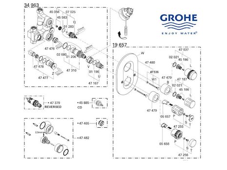 Grohe Grohtherm Auto 2000 - 19657 000 (19657000) spares breakdown diagram