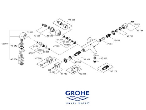 Grohe Grohtherm Auto 2000 bar mixer shower (34174000) spares breakdown diagram