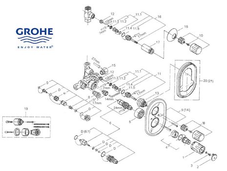 Grohe Grohtherm Auto 2000 - 34310 000 (34310000) spares breakdown diagram