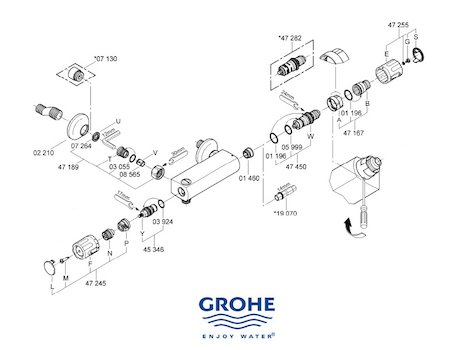 Grohe Grohtherm Auto 2000 bar mixer shower (34650000) spares breakdown diagram