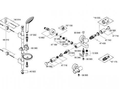 Grohe Grotherm 1000 Cosmopolitan bath/shower mixer without unions (34323000) spares breakdown diagram