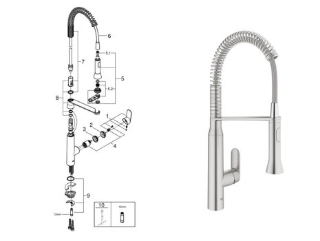 Grohe K7 Single Lever Sink Mixer - 1/2″ Supersteel (31379DC0) spares breakdown diagram