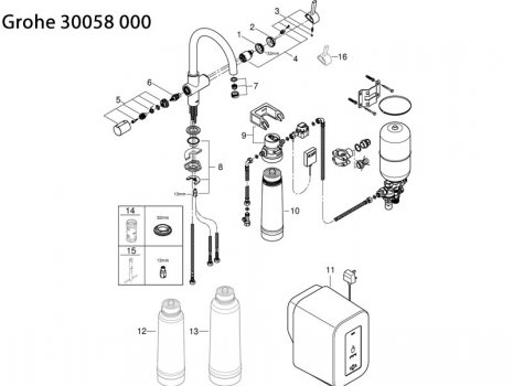 Grohe Red Duo kitchen mixer and single boiler (3 litres) (30058000) spares breakdown diagram