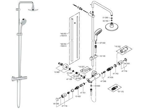 Grohe Tempesta Cosmopolitan System 160 bar mixer shower (27922000) spares breakdown diagram