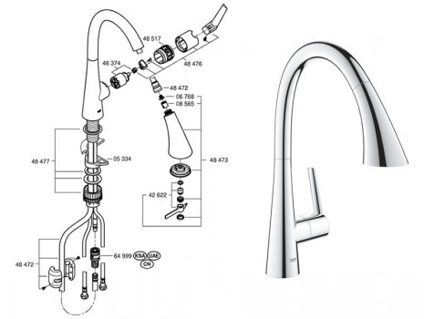 Grohe Zedra Single Lever Kitchen Sink Mixer 1/2″ - Chrome (32294002) spares breakdown diagram