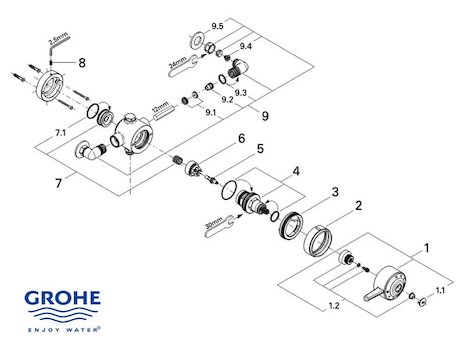 Grohe Avensys Single exposed - 34038 IL0 (34038IL0) spares breakdown diagram