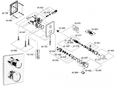 Grohe Eurodisc SE recessed shower valve self closing (36247000) spares breakdown diagram