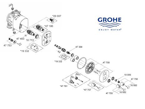 Grohe Grohtherm Auto 3000 (19358000) spares breakdown diagram