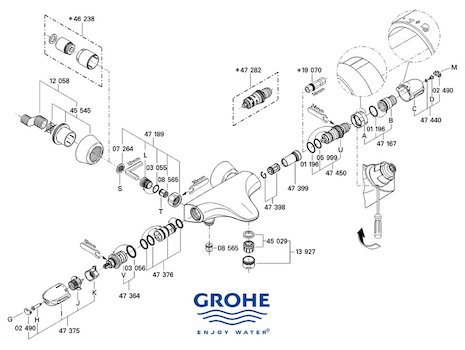 Grohe Grohtherm Auto 3000 bar mixer shower (34367000) spares breakdown diagram