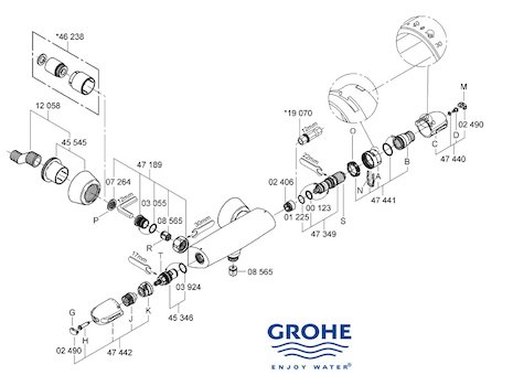 Grohe Grohtherm Auto 3000 bar mixer shower (34679000) spares breakdown diagram