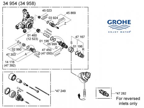 Grohe mixer valve - 34954 000 (34954000) spares breakdown diagram