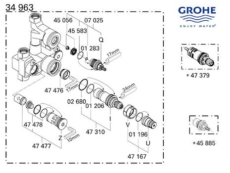 Grohe mixer valve - 34963 000 (34963000) spares breakdown diagram