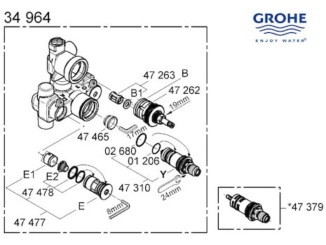Grohe mixer valve - 34964 000 (34964000) spares breakdown diagram