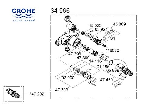 Grohe mixer valve - 34966 000 (34966000) spares breakdown diagram