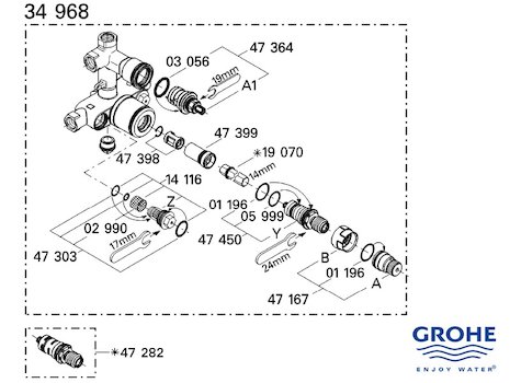 Grohe mixer valve - 34968 000 (34968000) spares breakdown diagram