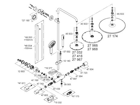 Grohe Rainshower System 210 bar mixer shower (27032001) spares breakdown diagram