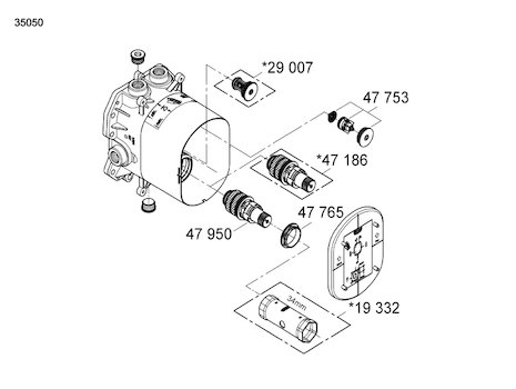Grohe Rapido 35050 TMV2 mixing valve only (35050000) spares breakdown diagram