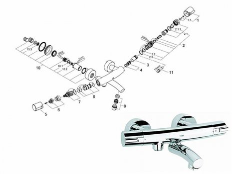 Grohe Tenso thermostatic bath/shower mixer (34026000) spares breakdown diagram