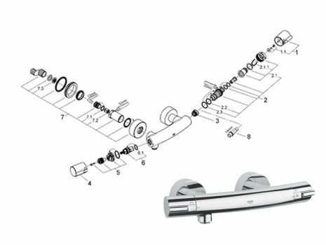 Grohe Tenso bar mixer shower (34027000) spares breakdown diagram