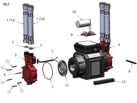 Grundfos Watermill Nile 1.5 bar single impeller pump (96787444 / SSR-1.5 C) spares breakdown diagram